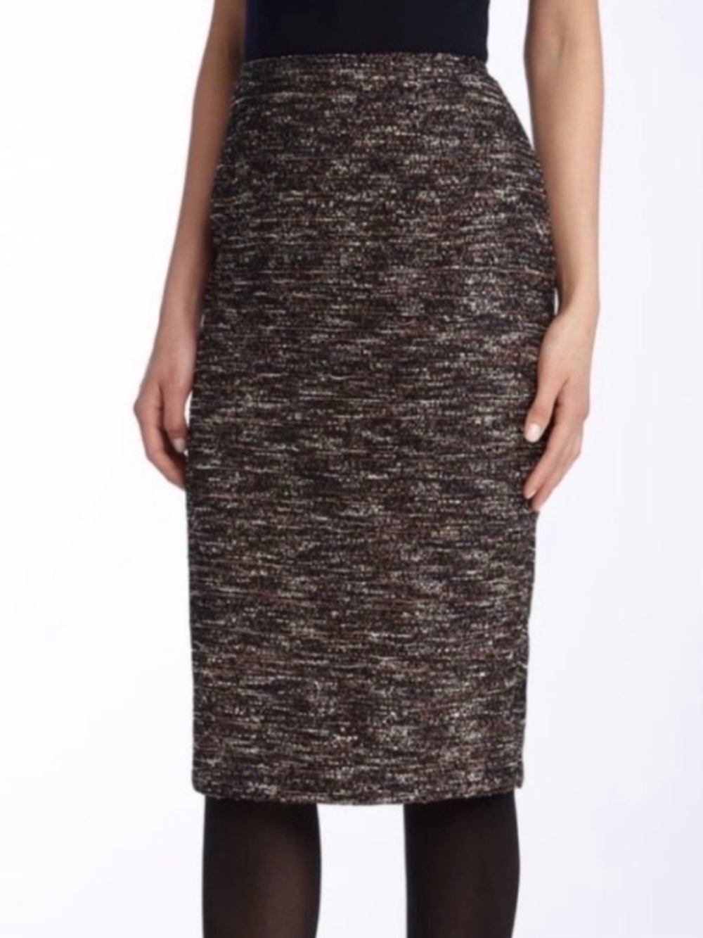 Lafayette 148 New York Marled Black-Brown Tweed Pencil Skirt